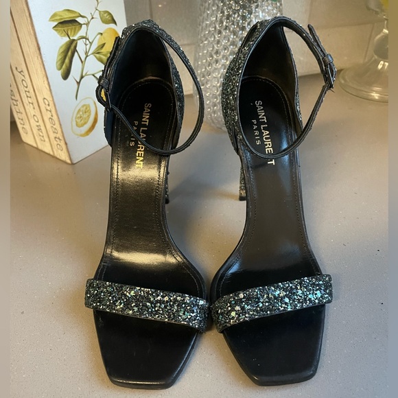 SAINT LAURENT Glitter Amber 105 Ankle Strap Sandals - Picture 3 of 11